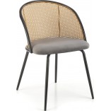 Krzesło rattanowe z welurowym siedziskiem K508 rattan / szary / czarny Halmar