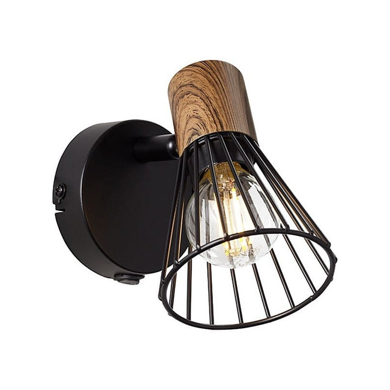 Kinkiet Loft Manama - czarny metal, drewno | Brilliant