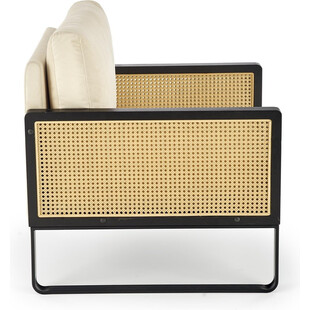 Fotel welurowy boho Ilario beż / czarny / rattan Halmar