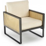 Fotel welurowy boho Ilario beż / czarny / rattan Halmar