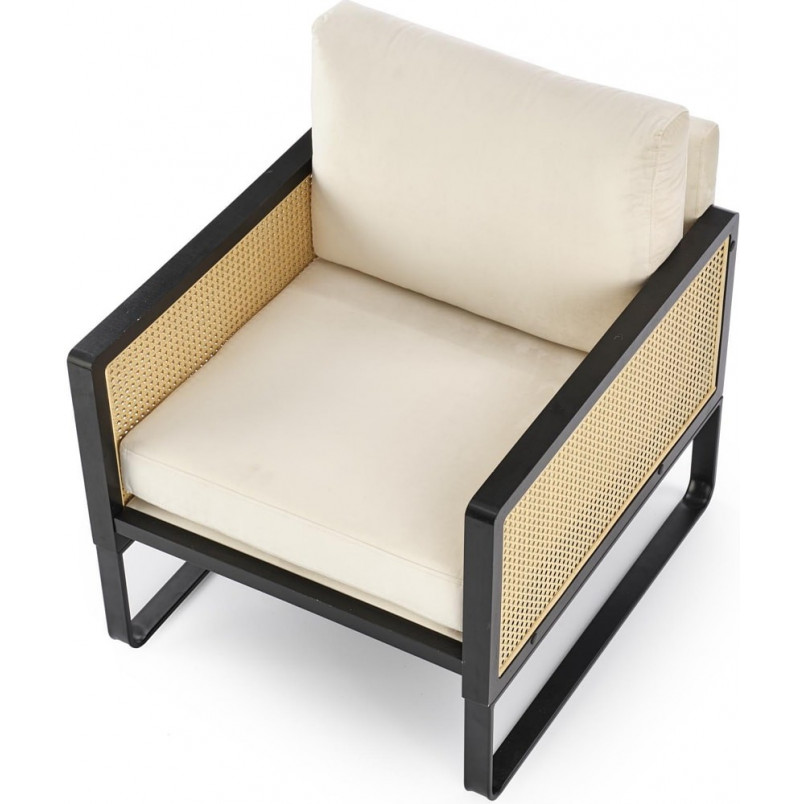 Fotel welurowy boho Ilario beż / czarny / rattan Halmar