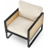 Fotel welurowy boho Ilario beż / czarny / rattan Halmar