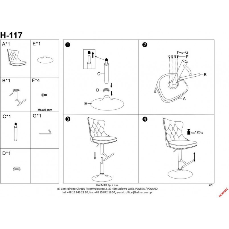 Hoker welurowy pikowany zielony/czarny Halmar H117 - Komfort i styl!