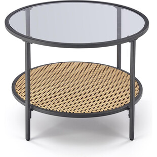 Stolik szklany z rattanową półką Dakota 60cm szkło dymione / czarny Halmar