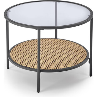 Stolik szklany z rattanową półką Dakota 60cm szkło dymione / czarny Halmar