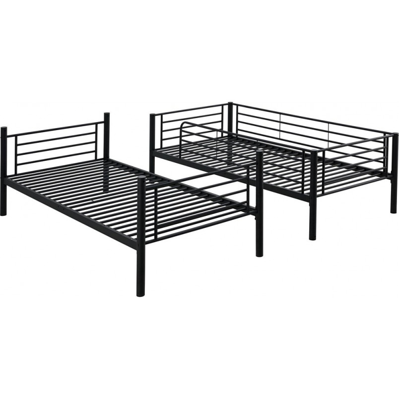 Łóżko piętrowe metalowe Bunky 90x200cm czarne Halmar