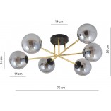 Lampa sufitowa 6 szklanych kul glamour Magnum 75cm grafit / złoty / czarny Emibig