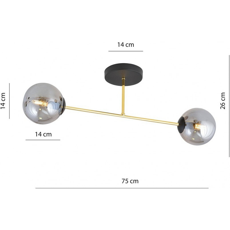 Lampa sufitowa 2 szklane kule glamour Magnum 55cm grafit / złoty / czarny Emibig