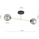 Lampa sufitowa 2 szklane kule glamour Magnum 55cm grafit / złoty / czarny Emibig