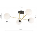 Lampa sufitowa 4 szklane kule glamour Magnum 55cm biały / złoty / czarny Emibig