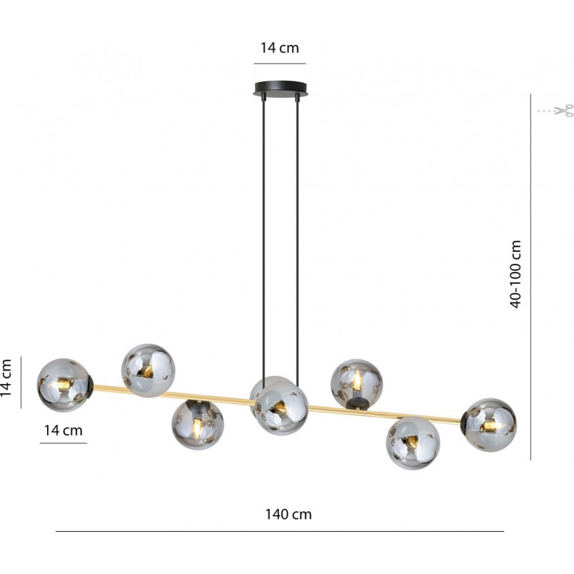 Lampa Gravity VIII - Szklane Kule, Grafit/Złoto | Emibig