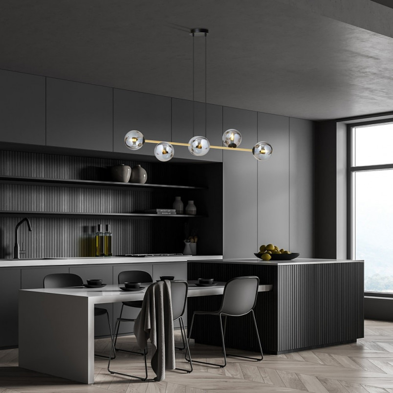 Lampa Gravity IV - Szklane Kule, Grafit/Złoto/Czarny | Emibig