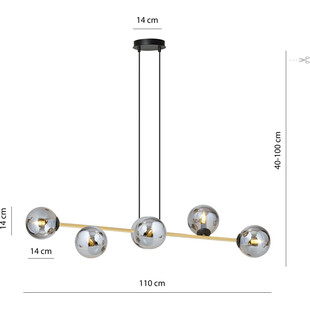 Lampa Gravity IV - Szklane Kule, Grafit/Złoto/Czarny | Emibig