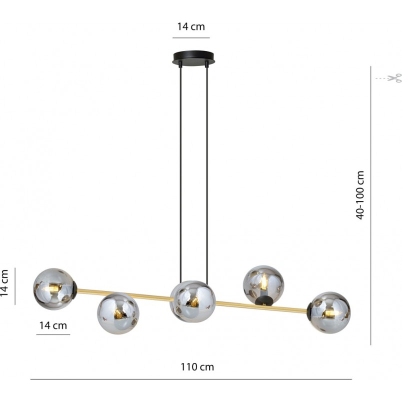 Lampa Gravity IV - Szklane Kule, Grafit/Złoto/Czarny | Emibig