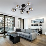 Lampa sufitowa 6 szklanych kul Roma 75cm biało-grafitowa Emibig