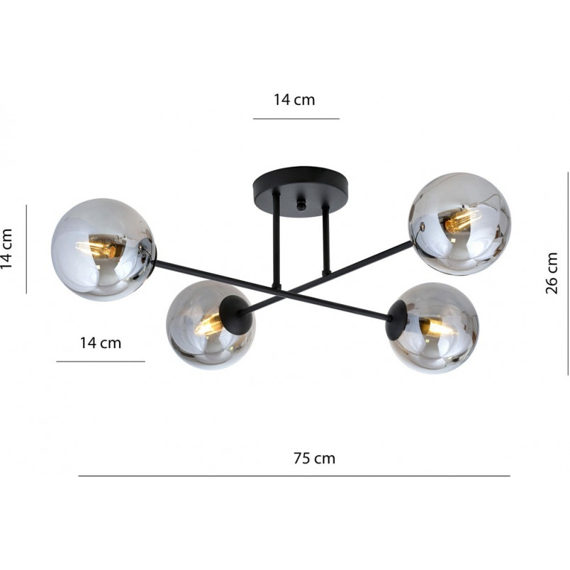 Lampa Sufitowa Roma 4 Kule Szklane - Emibig | Grafitowa