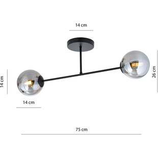 Lampa sufitowa 2 szklane kule Roma 75cm biało-grafitowa Emibig