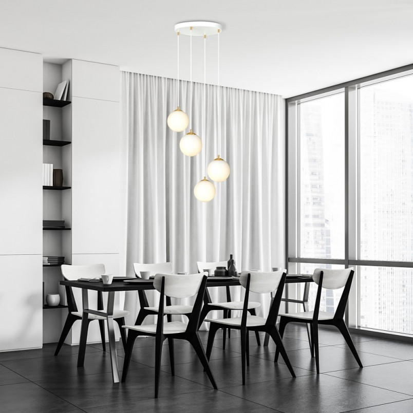 Lampa wisząca 4 szklane kule Royal 40cm biały / złoty Emibig