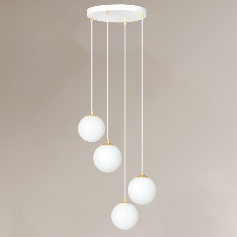 Lampa wisząca 4 szklane kule Royal 40cm biały / złoty Emibig