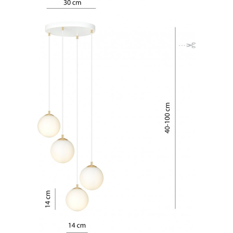 Lampa wisząca 4 szklane kule Royal 40cm biały / złoty Emibig