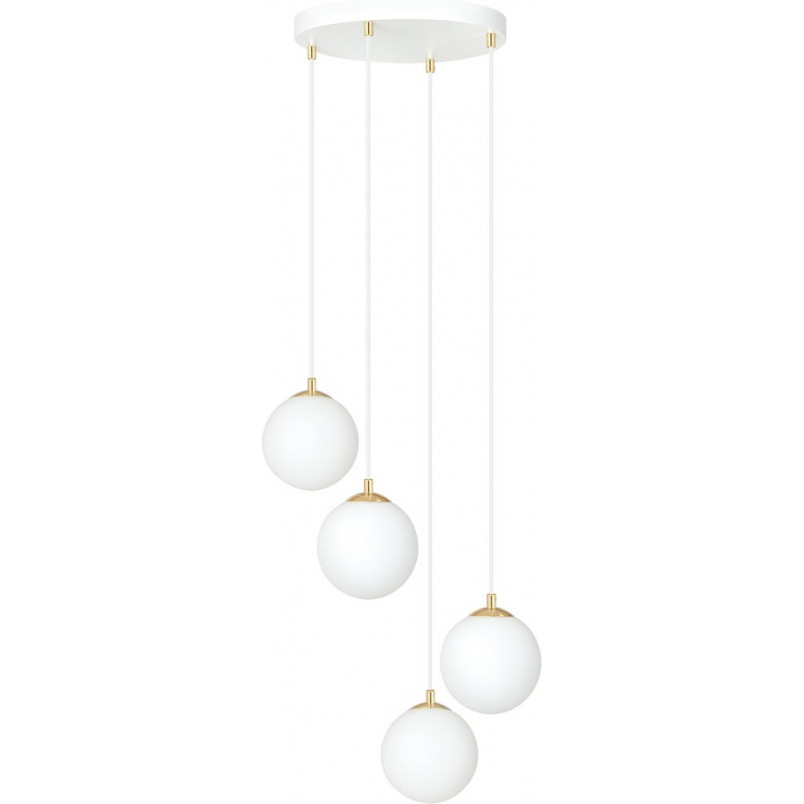 Lampa wisząca 4 szklane kule Royal 40cm biały / złoty Emibig