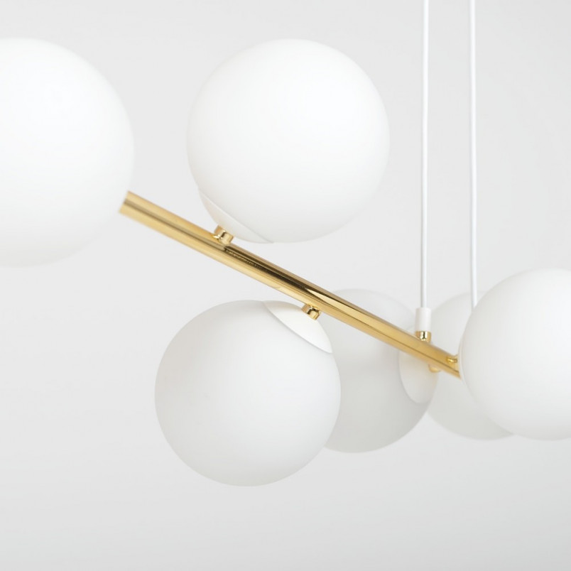 Lampa wisząca podłużna szklane kule Gravity VIII 140cm biały / złoty Emibig