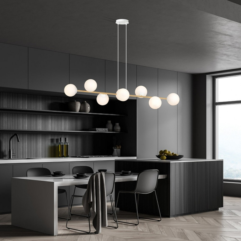 Lampa wisząca podłużna szklane kule Gravity VIII 140cm biały / złoty Emibig