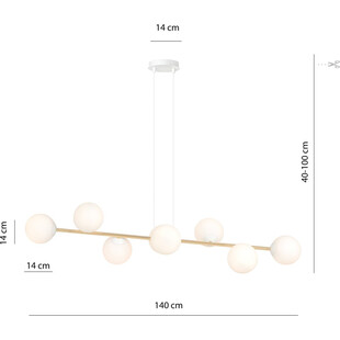 Lampa wisząca podłużna szklane kule Gravity VIII 140cm biały / złoty Emibig