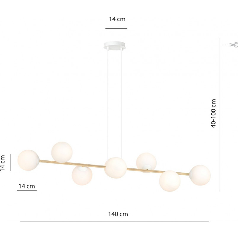 Lampa wisząca podłużna szklane kule Gravity VIII 140cm biały / złoty Emibig