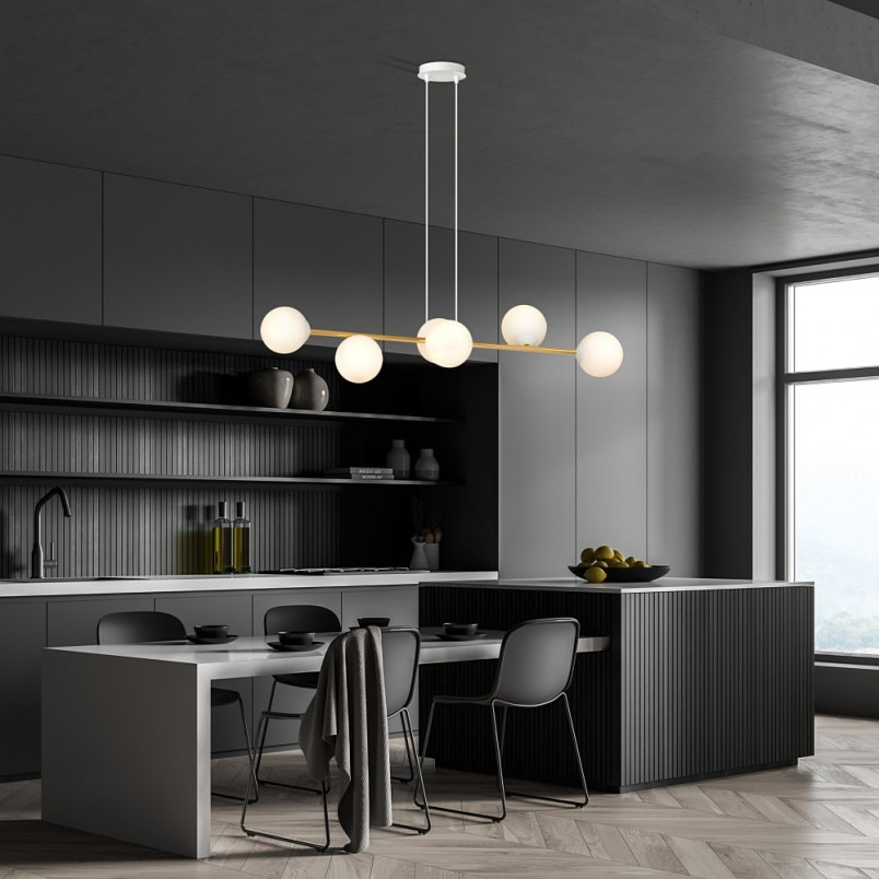 Lampa wisząca podłużna szklane kule Gravity IV 110cm biały / złoty Emibig