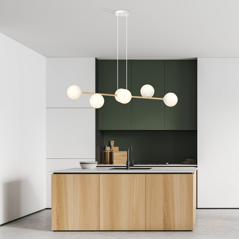 Lampa wisząca podłużna szklane kule Gravity IV 110cm biały / złoty Emibig