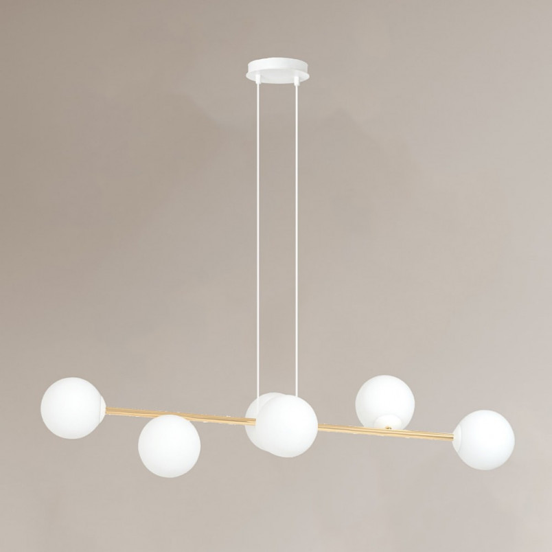 Lampa wisząca podłużna szklane kule Gravity IV 110cm biały / złoty Emibig