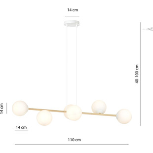Lampa wisząca podłużna szklane kule Gravity IV 110cm biały / złoty Emibig