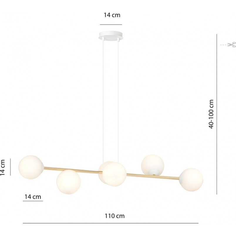 Lampa wisząca podłużna szklane kule Gravity IV 110cm biały / złoty Emibig