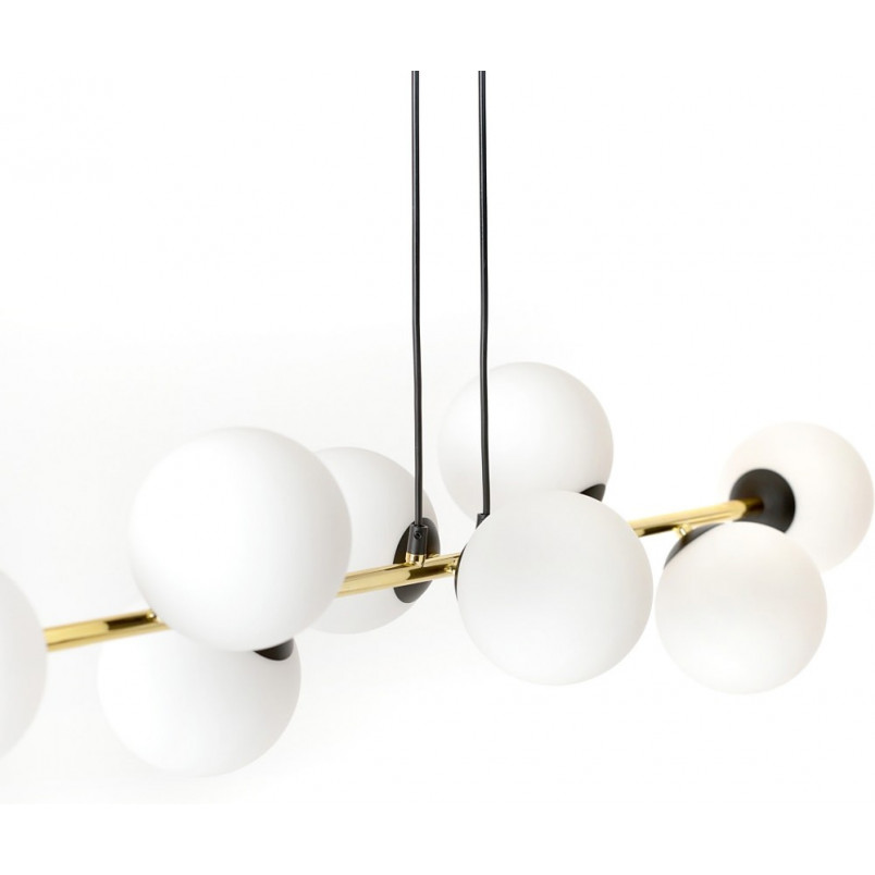 Lampa wisząca podłużna szklane kule Gravity VIII 140cm biały / złoty / czarny Emibig