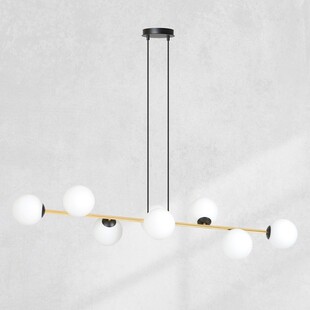 Lampa wisząca podłużna szklane kule Gravity VIII 140cm biały / złoty / czarny Emibig