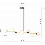 Lampa wisząca podłużna szklane kule Gravity VIII 140cm biały / złoty / czarny Emibig