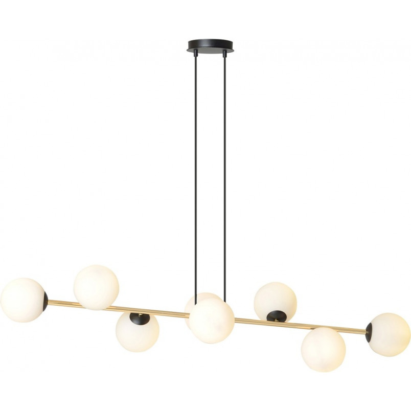 Lampa wisząca podłużna szklane kule Gravity VIII 140cm biały / złoty / czarny Emibig