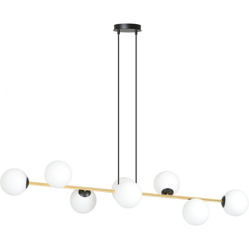 Lampa wisząca podłużna szklane kule Gravity VIII 140cm biały / złoty / czarny Emibig