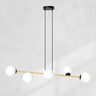 Lampa wisząca podłużna szklane kule Gravity IV 110cm biały / złoty / czarny Emibig
