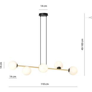 Lampa wisząca podłużna szklane kule Gravity IV 110cm biały / złoty / czarny Emibig