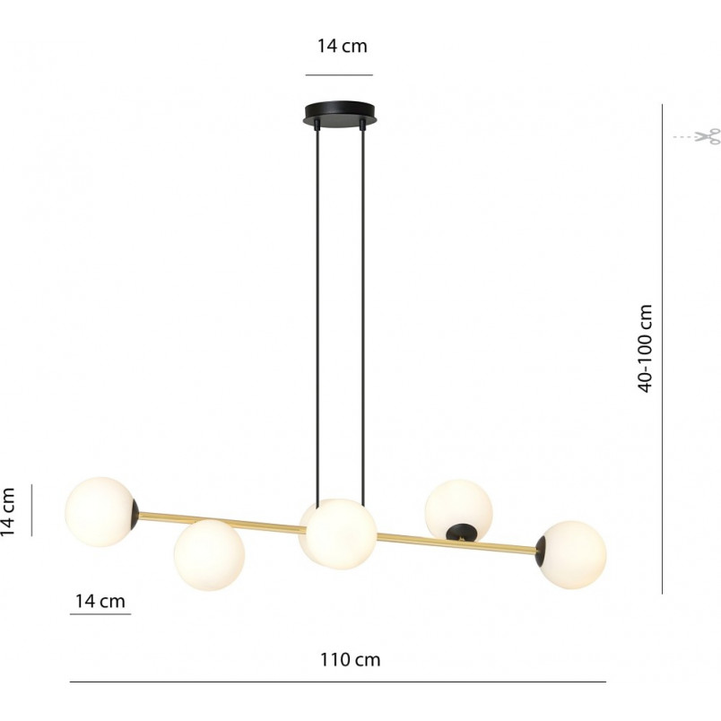 Lampa wisząca podłużna szklane kule Gravity IV 110cm biały / złoty / czarny Emibig