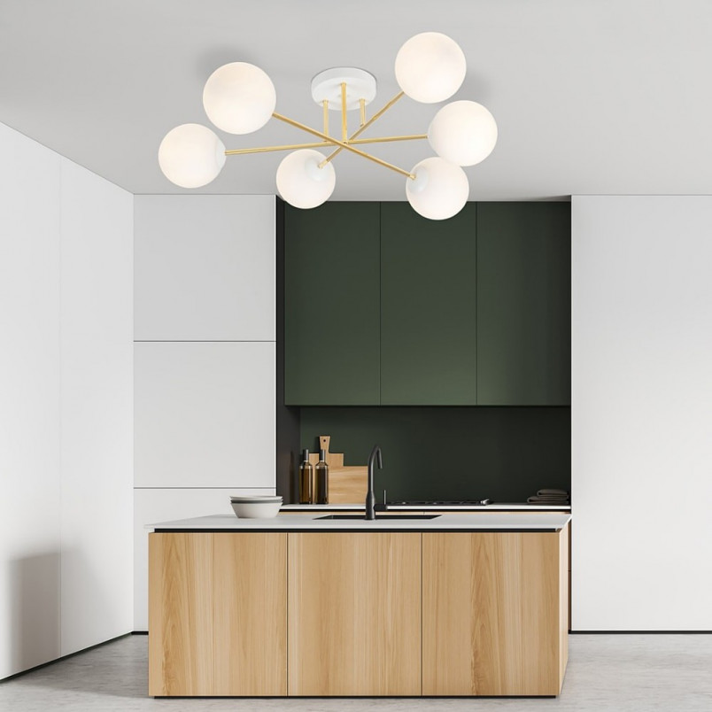 Lampa sufitowa 6 szklanych kul glamour Magnum 75cm biały / złoty Emibig