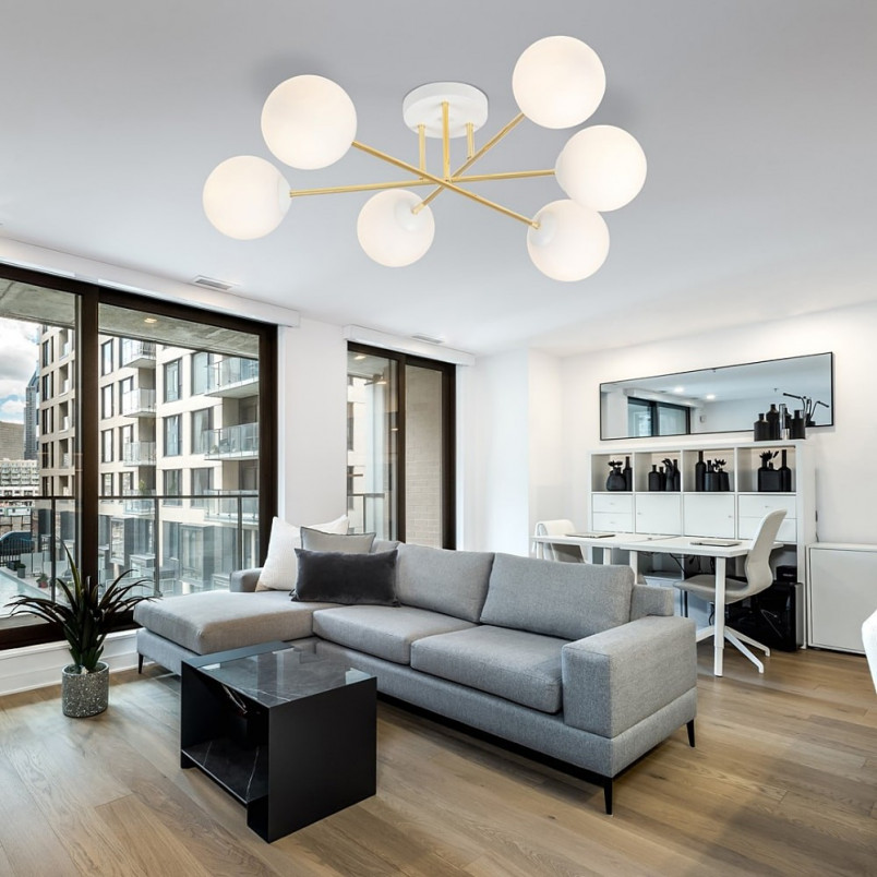 Lampa sufitowa 6 szklanych kul glamour Magnum 75cm biały / złoty Emibig