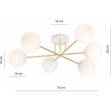 Lampa sufitowa 6 szklanych kul glamour Magnum 75cm biały / złoty Emibig