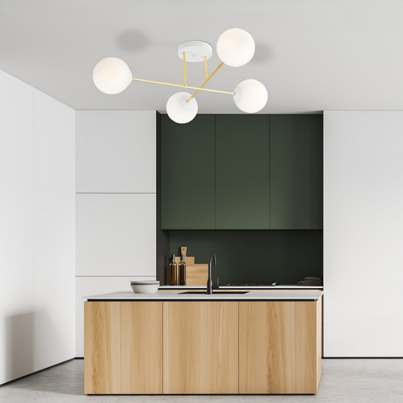 Lampa sufitowa Magnum | 4 szklane kule, biały/złoty | Emibig