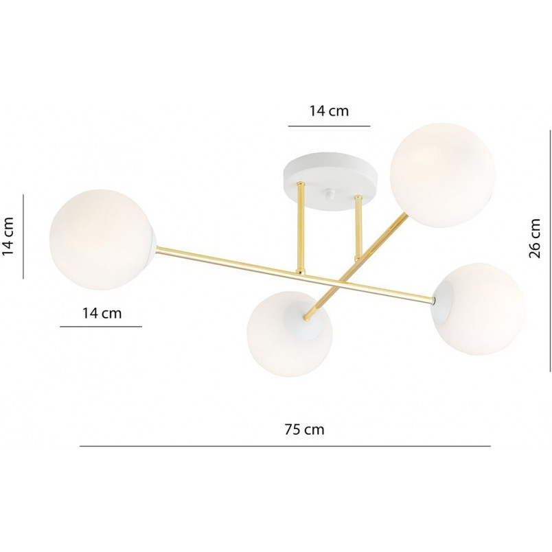 Lampa sufitowa Magnum | 4 szklane kule, biały/złoty | Emibig
