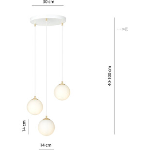 Lampa wisząca 3 szklane kule Royal 40cm biały / złoty Emibig