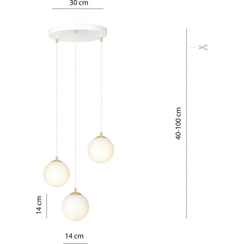 Lampa wisząca 3 szklane kule Royal 40cm biały / złoty Emibig