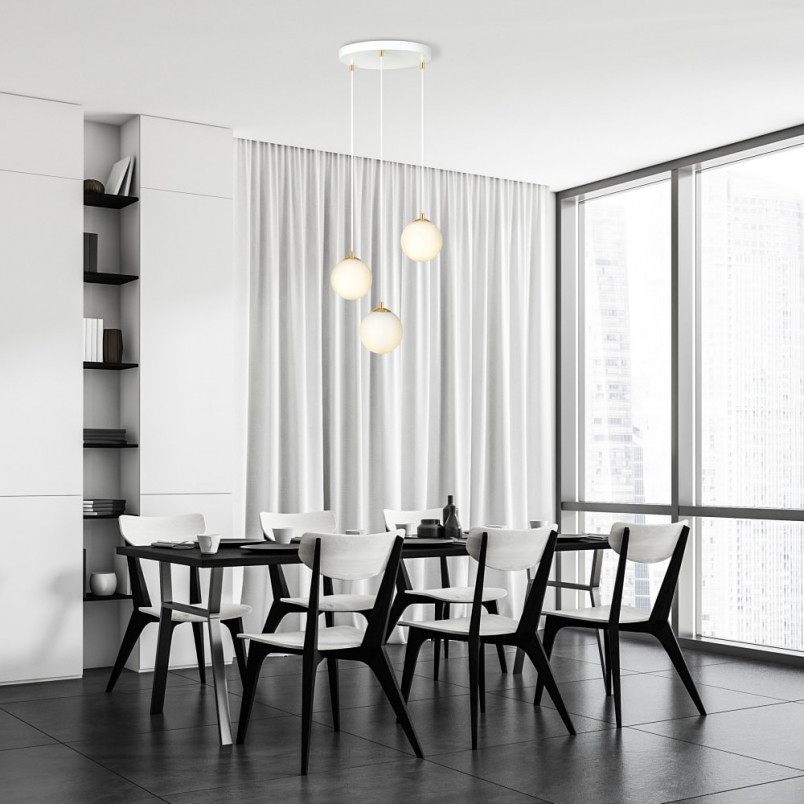 Lampa wisząca 3 szklane kule Royal 40cm biały / złoty Emibig